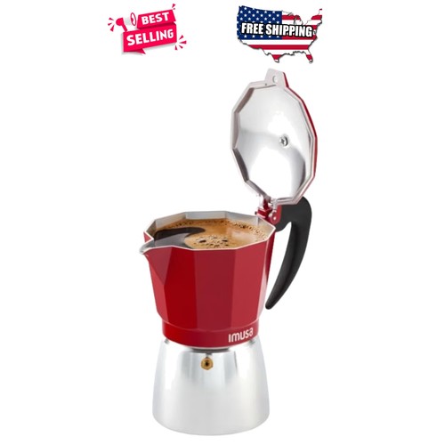 Red aluminum stovetop espresso - aluminum,